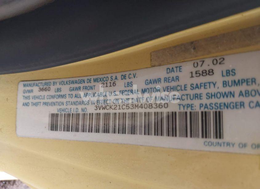 Photo 9 of 2003 Volkswagen New BEETLE GLS 2.0L (VIN 3VWCK21C53M408360)