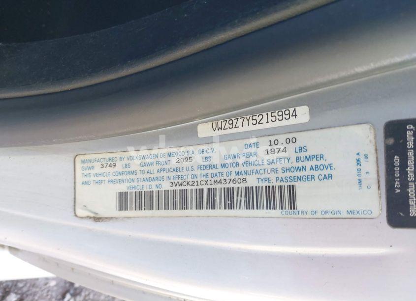 Photo 9 of 2001 Volkswagen New BEETLE GLS (VIN 3VWCK21CX1M437608)