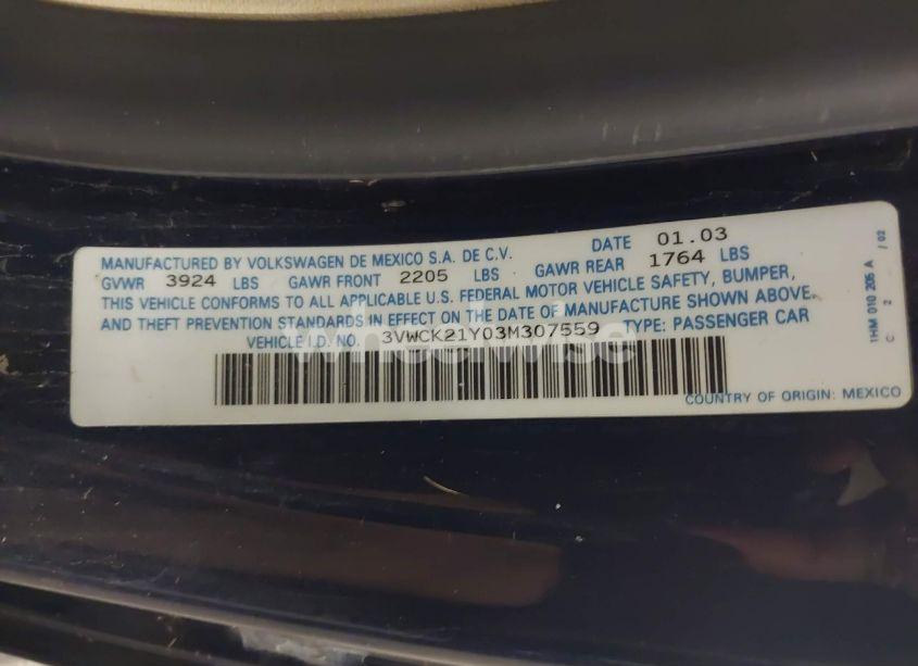 Photo 9 of 2003 Volkswagen New BEETLE GLS (VIN 3VWCK21Y03M307559)