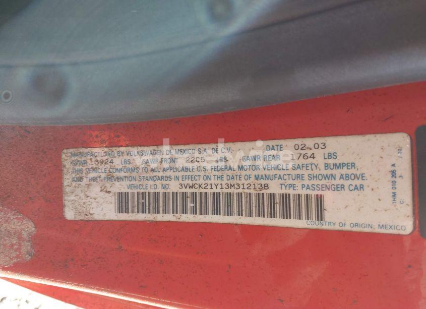 Photo 9 of 2003 Volkswagen New BEETLE (VIN 3VWCK21Y13M312138)