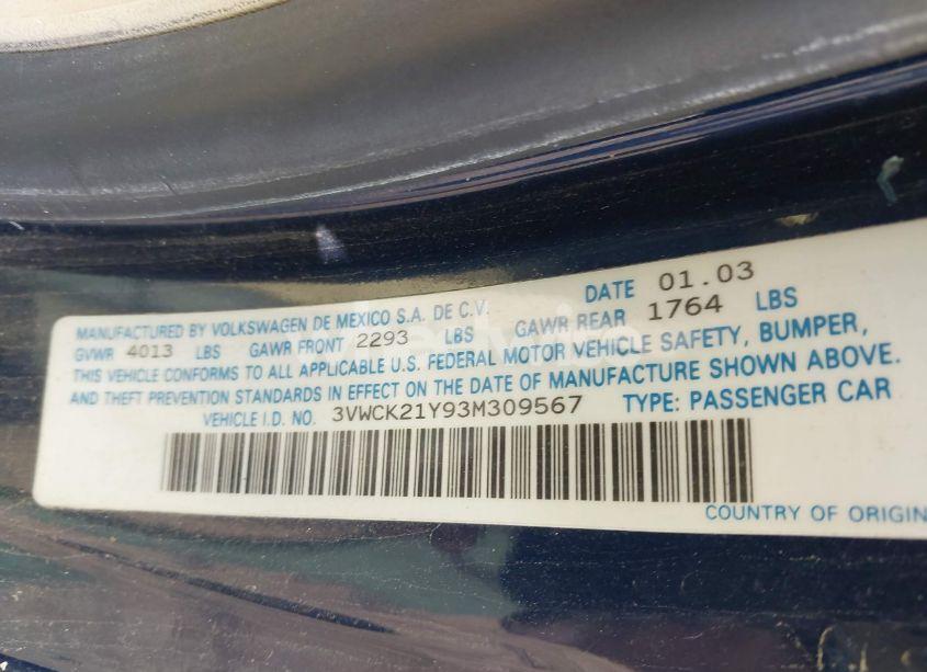 Photo 9 of 2003 Volkswagen New BEETLE GLS (VIN 3VWCK21Y93M309567)