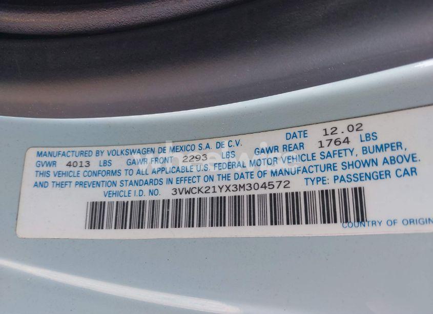 Photo 9 of 2003 Volkswagen New BEETLE GLS (VIN 3VWCK21YX3M304572)