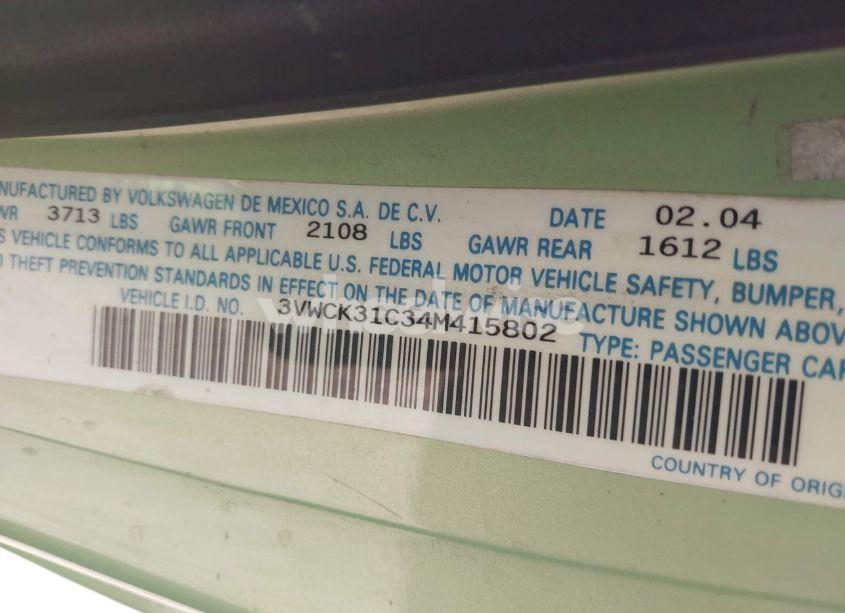 Photo 9 of 2004 Volkswagen New BEETLE GLS 2.0L (VIN 3VWCK31C34M415802)