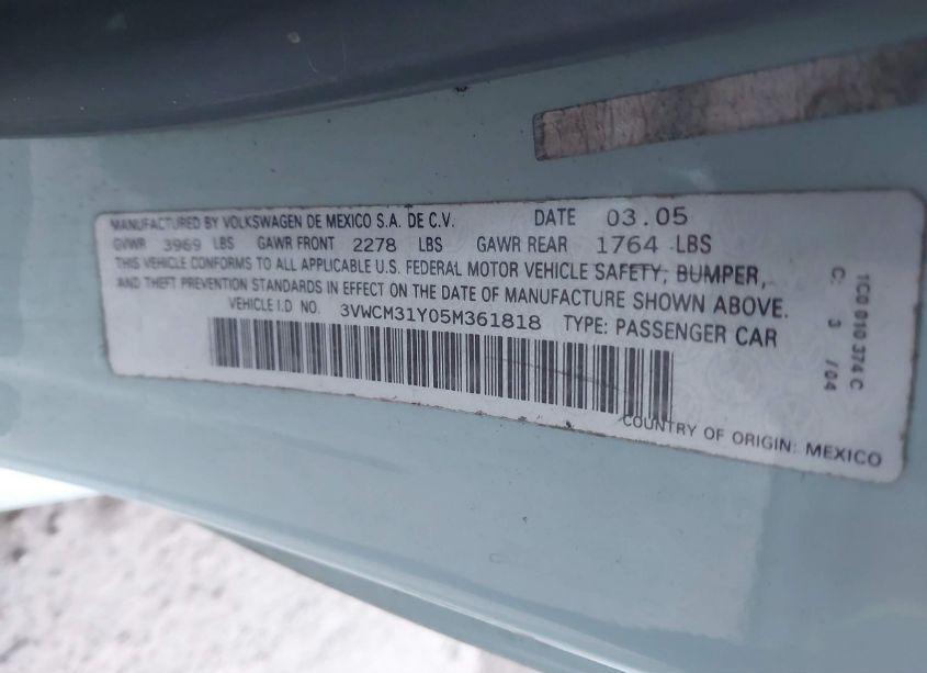 Photo 9 of 2005 Volkswagen New BEETLE GLS (VIN 3VWCM31Y05M361818)