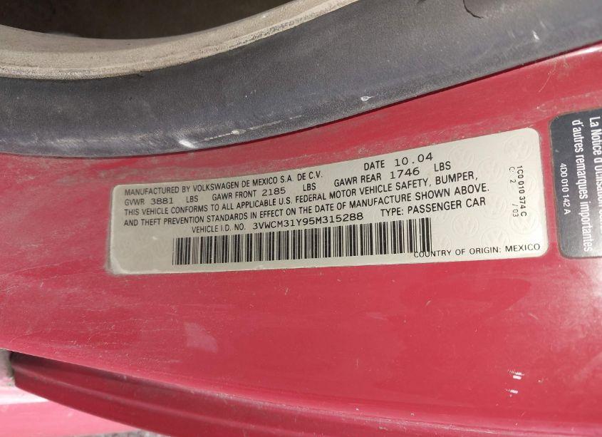 Photo 9 of 2005 Volkswagen New BEETLE GLS (VIN 3VWCM31Y95M315288)