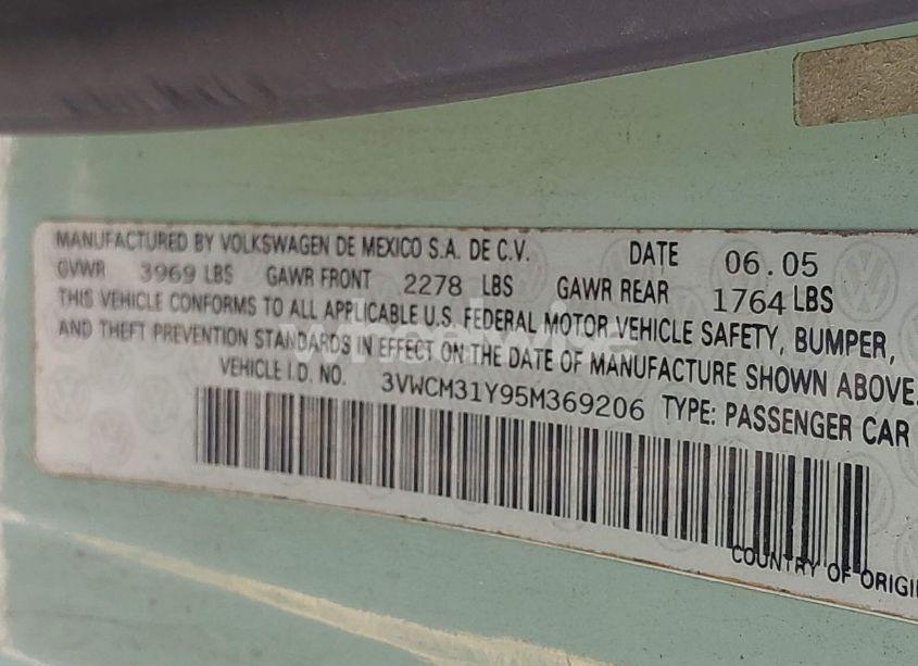 Photo 9 of 2005 Volkswagen New BEETLE GLS (VIN 3VWCM31Y95M369206)