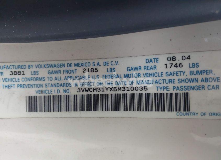 Photo 9 of 2005 Volkswagen New BEETLE GLS (VIN 3VWCM31YX5M310035)