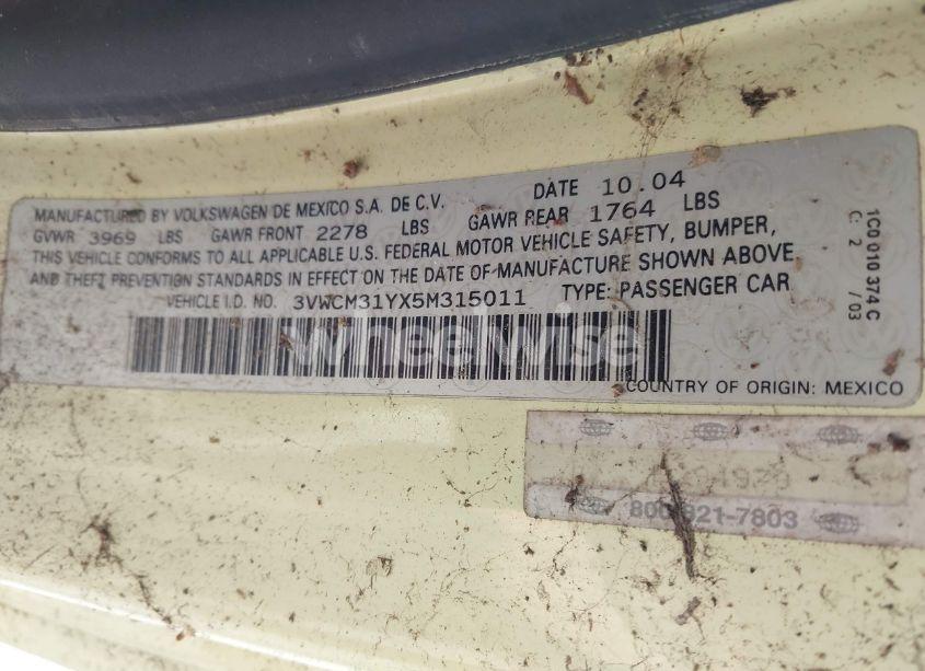 Photo 9 of 2005 Volkswagen New BEETLE GLS (VIN 3VWCM31YX5M315011)