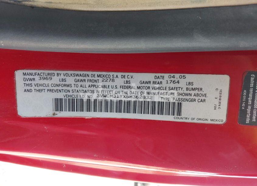 Photo 9 of 2005 Volkswagen New BEETLE GLS (VIN 3VWCM31YX5M362832)