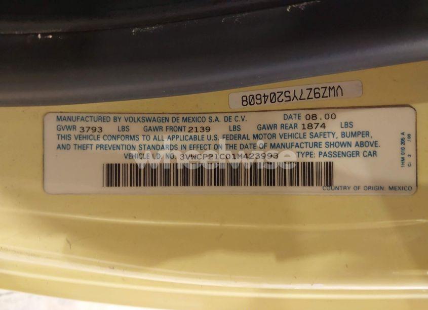 Photo 9 of 2001 Volkswagen New BEETLE GLS TDI (VIN 3VWCP21C01M423993)