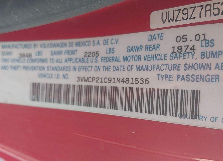 Photo 9 of 2001 Volkswagen New BEETLE GLS TDI (VIN 3VWCP21C91M481536)