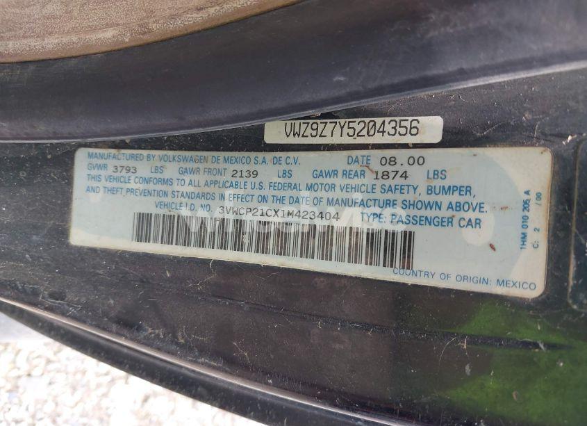 Photo 9 of 2001 Volkswagen New BEETLE GLS TDI (VIN 3VWCP21CX1M423404)