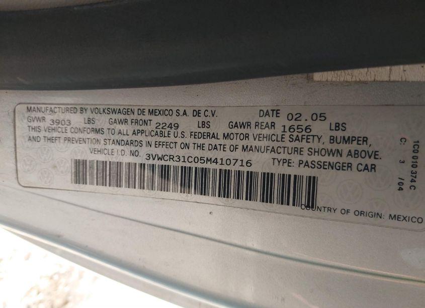 Photo 9 of 2005 Volkswagen New BEETLE GLS TDI (VIN 3VWCR31C05M410716)