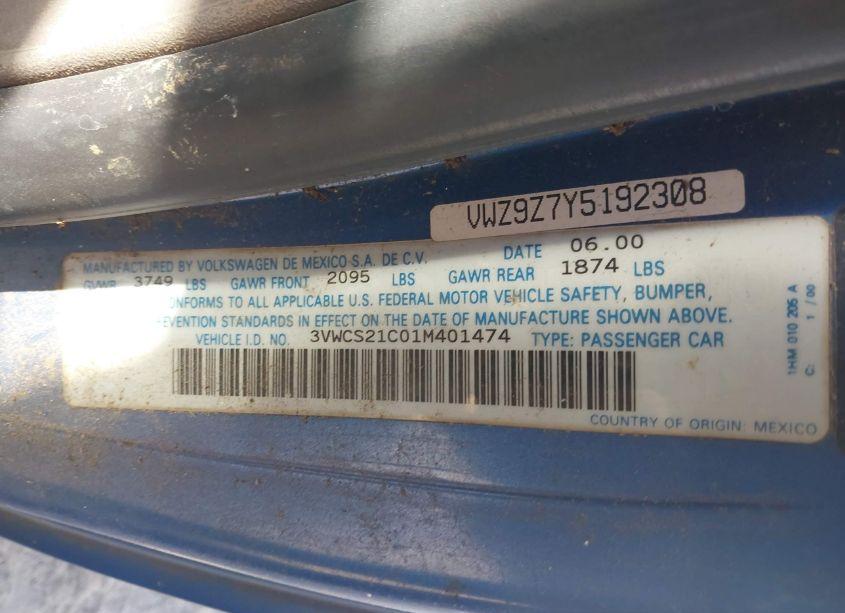 Photo 9 of 2001 Volkswagen New BEETLE GLS (VIN 3VWCS21C01M401474)