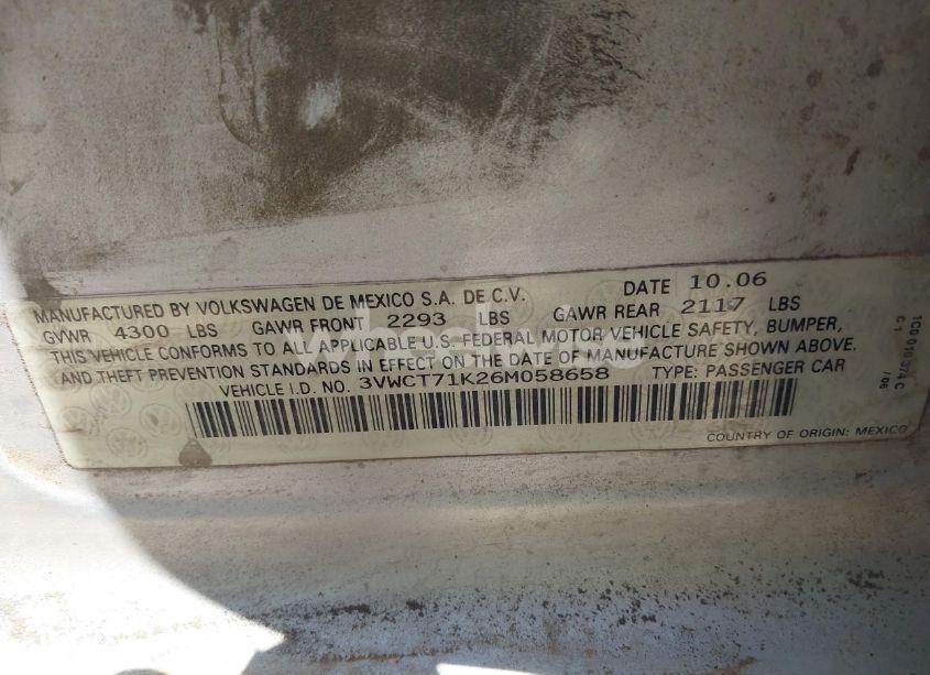Photo 9 of 2006 Volkswagen Jetta DIESEL (VIN 3VWCT71K26M058658)