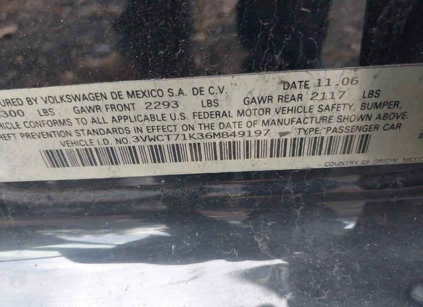 Photo 9 of 2006 Volkswagen Jetta DIESEL (VIN 3VWCT71K36M849197)