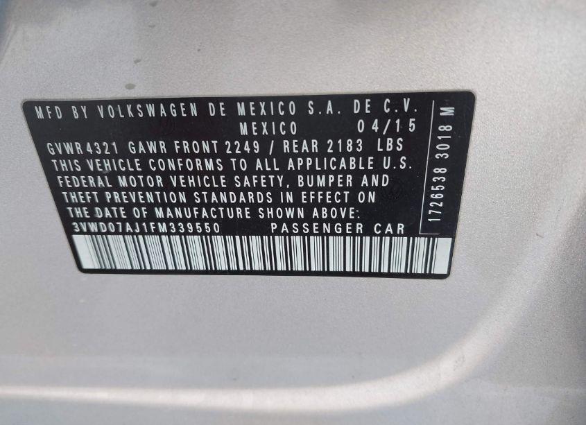 Photo 9 of 2015 Volkswagen Jetta 1.8T SE (VIN 3VWD07AJ1FM339550)