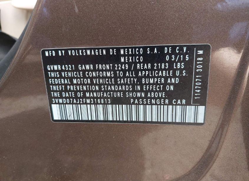 Photo 9 of 2015 Volkswagen Jetta 1.8T SE (VIN 3VWD07AJ2FM316813)