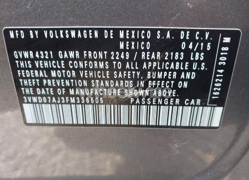 Photo 9 of 2015 Volkswagen Jetta 1.8T SE (VIN 3VWD07AJ3FM336505)