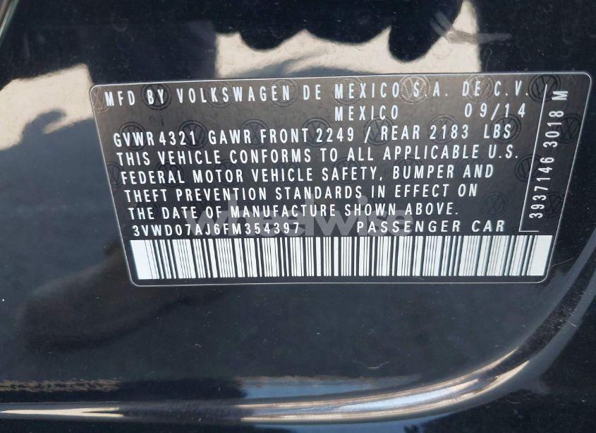 Photo 9 of 2015 Volkswagen Jetta 1.8T SE (VIN 3VWD07AJ6FM354397)