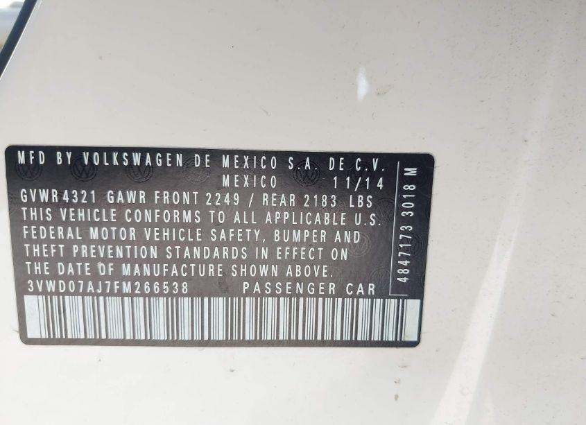 Photo 9 of 2015 Volkswagen Jetta 1.8T SE (VIN 3VWD07AJ7FM266538)