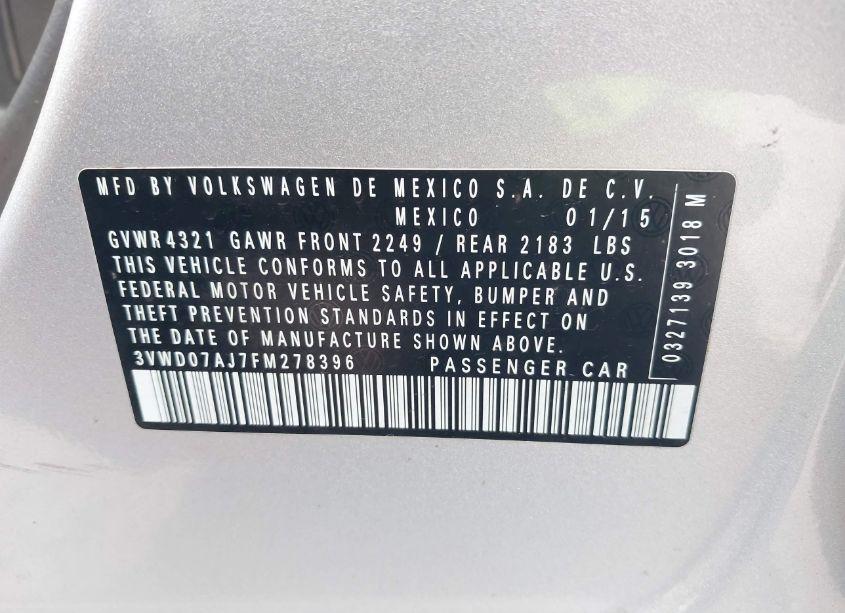 Photo 9 of 2015 Volkswagen Jetta 1.8T SE (VIN 3VWD07AJ7FM278396)