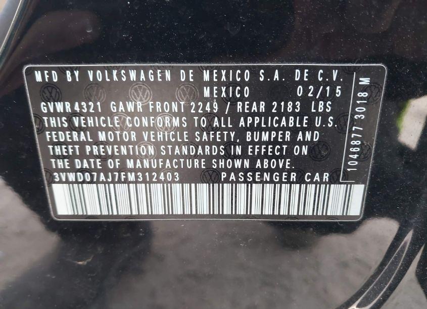 Photo 9 of 2015 Volkswagen Jetta 1.8T SE (VIN 3VWD07AJ7FM312403)