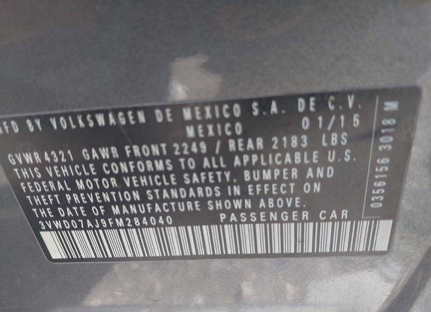 Photo 2 of 2015 Volkswagen Jetta 1.8T SE (VIN 3VWD07AJ9FM284040)