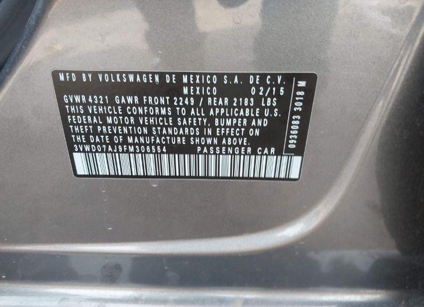 Photo 9 of 2015 Volkswagen Jetta 1.8T SE (VIN 3VWD07AJ9FM306554)