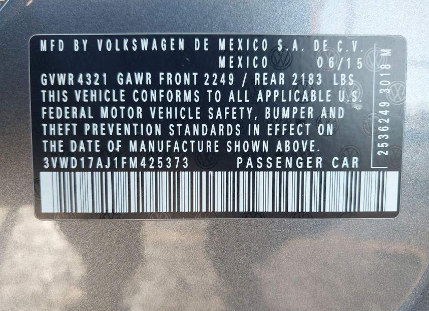 Photo 9 of 2015 Volkswagen Jetta 1.8T SPORT (VIN 3VWD17AJ1FM425373)