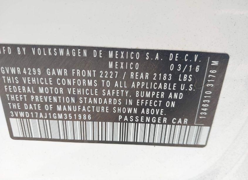 Photo 9 of 2016 Volkswagen Jetta 1.8T SPORT (VIN 3VWD17AJ1GM351986)