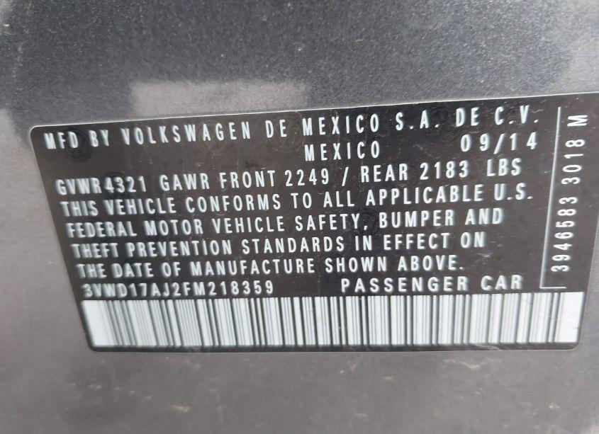 Photo 9 of 2015 Volkswagen Jetta 1.8T SE (VIN 3VWD17AJ2FM218359)