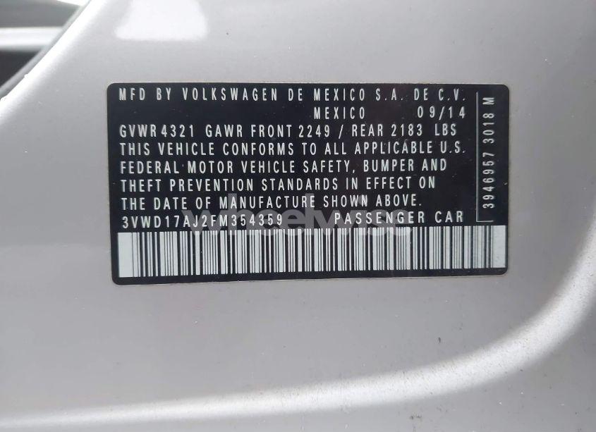 Photo 9 of 2015 Volkswagen Jetta 1.8T SE (VIN 3VWD17AJ2FM354359)