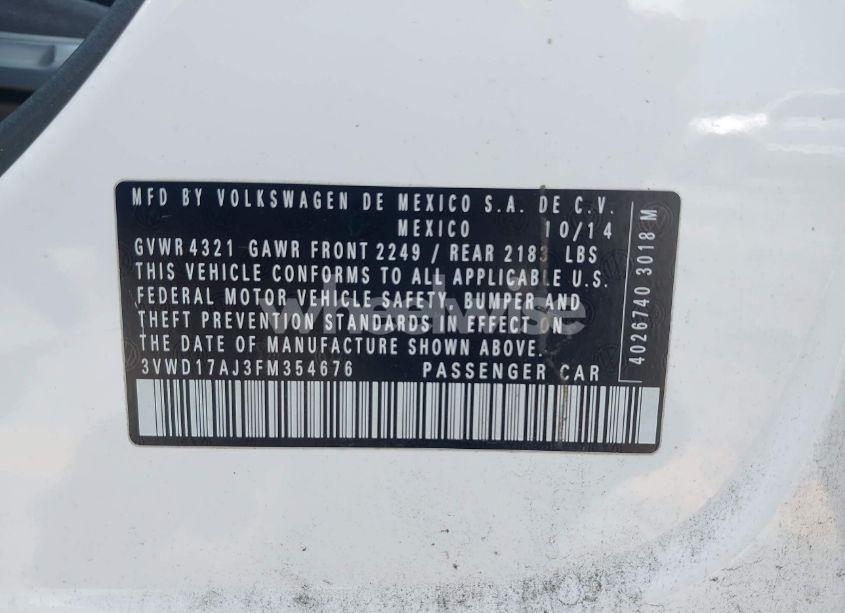 Photo 9 of 2015 Volkswagen Jetta 1.8T SE (VIN 3VWD17AJ3FM354676)