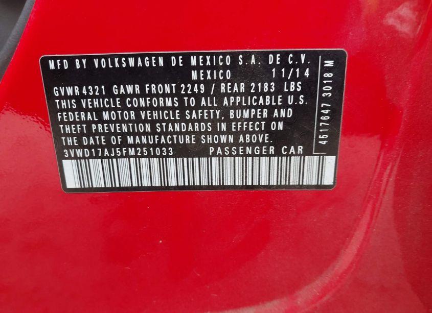 Photo 9 of 2015 Volkswagen Jetta 1.8T SE (VIN 3VWD17AJ5FM251033)