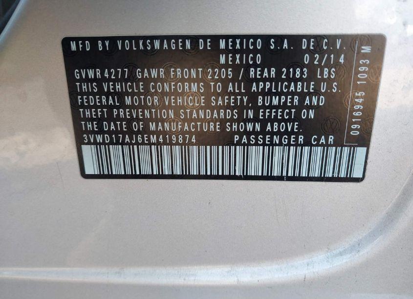 Photo 9 of 2014 Volkswagen Jetta 1.8T SE (VIN 3VWD17AJ6EM419874)