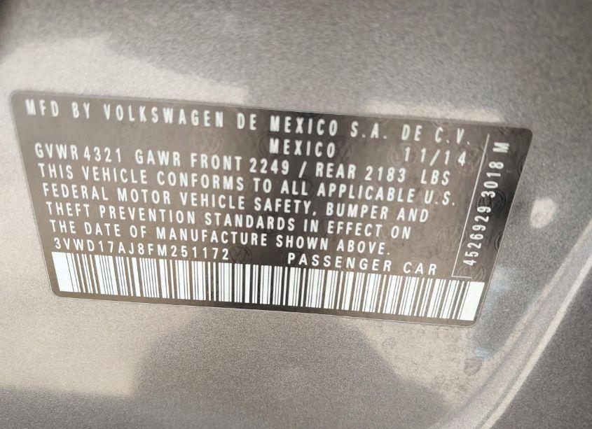 Photo 9 of 2015 Volkswagen Jetta 1.8T SE (VIN 3VWD17AJ8FM251172)