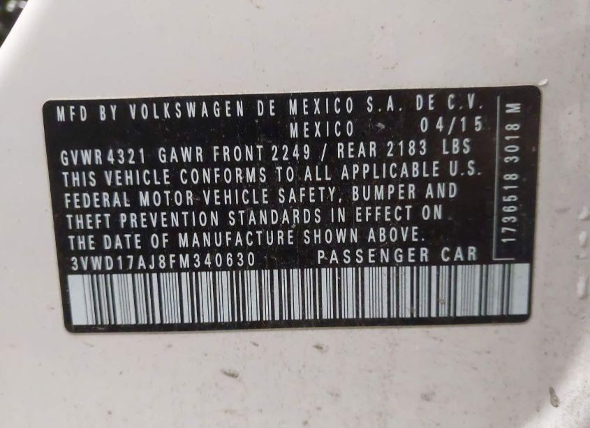 Photo 9 of 2015 Volkswagen Jetta 1.8T SE (VIN 3VWD17AJ8FM340630)