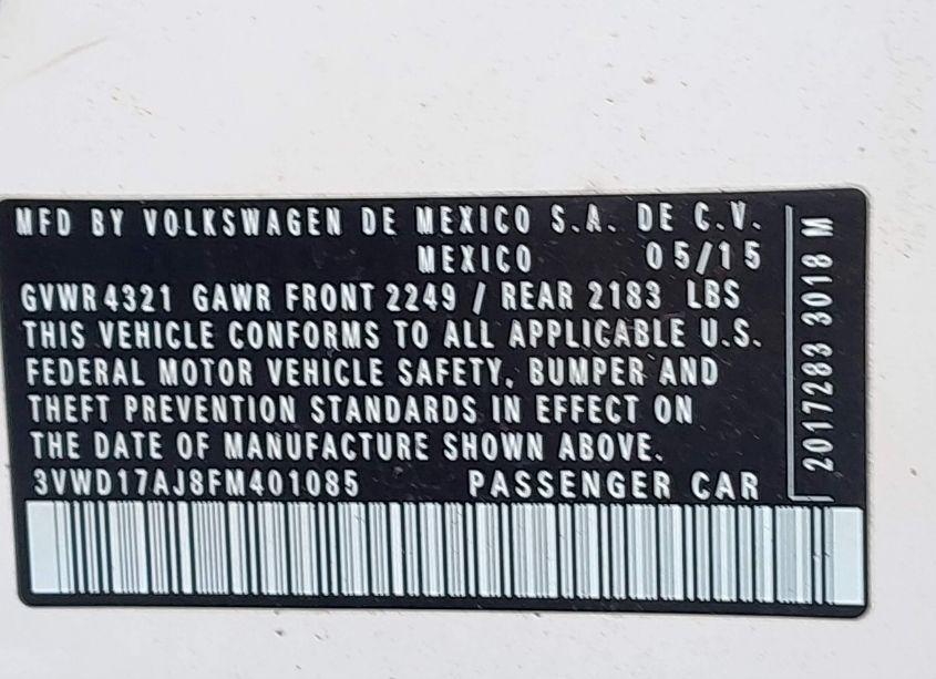 Photo 9 of 2015 Volkswagen Jetta 1.8T SE (VIN 3VWD17AJ8FM401085)