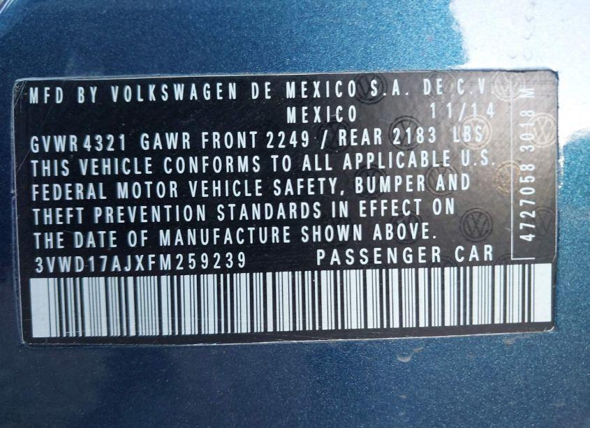 Photo 9 of 2015 Volkswagen Jetta 1.8T SE (VIN 3VWD17AJXFM259239)