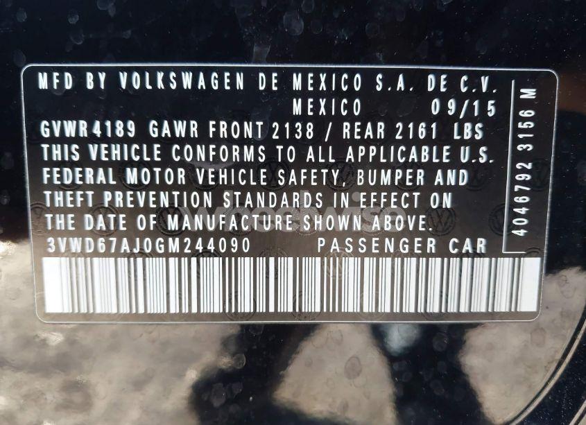 Photo 9 of 2016 Volkswagen Jetta 1.4T SE (VIN 3VWD67AJ0GM244090)