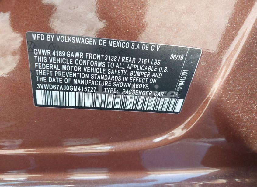 Photo 9 of 2016 Volkswagen Jetta 1.4T SE (VIN 3VWD67AJ0GM415727)