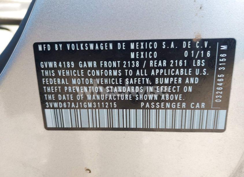 Photo 9 of 2016 Volkswagen Jetta 1.4T SE (VIN 3VWD67AJ1GM311215)
