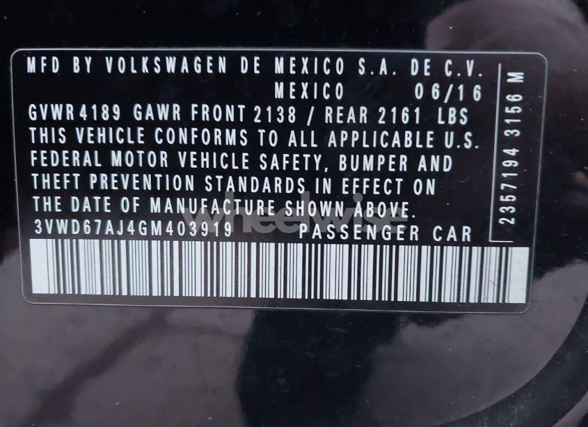 Photo 9 of 2016 Volkswagen Jetta 1.4T SE (VIN 3VWD67AJ4GM403919)