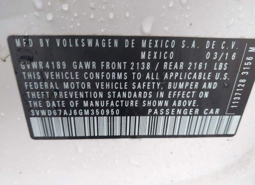 Photo 9 of 2016 Volkswagen Jetta 1.4T SE (VIN 3VWD67AJ6GM350950)