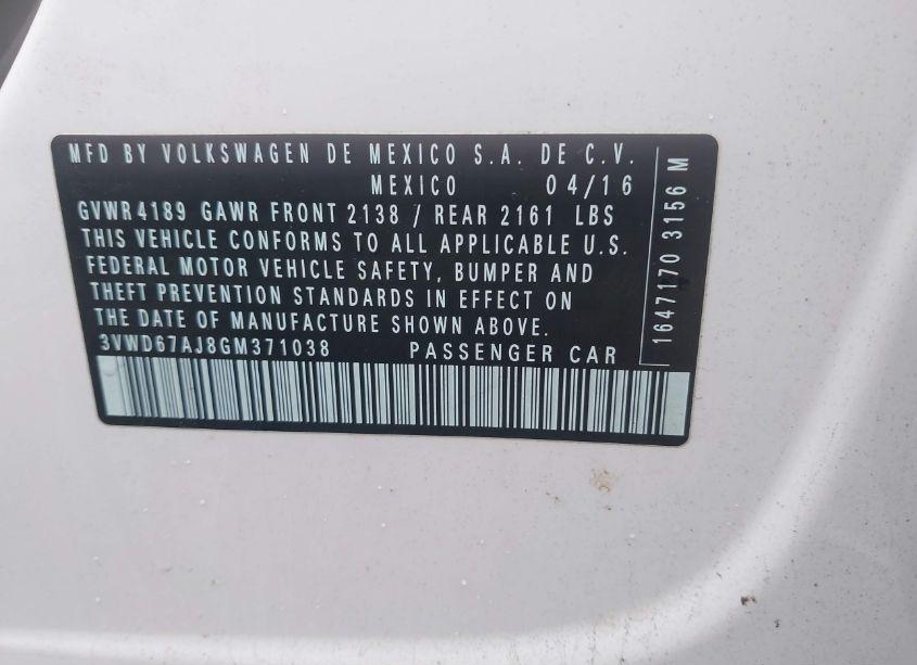 Photo 9 of 2016 Volkswagen Jetta 1.4T SE (VIN 3VWD67AJ8GM371038)