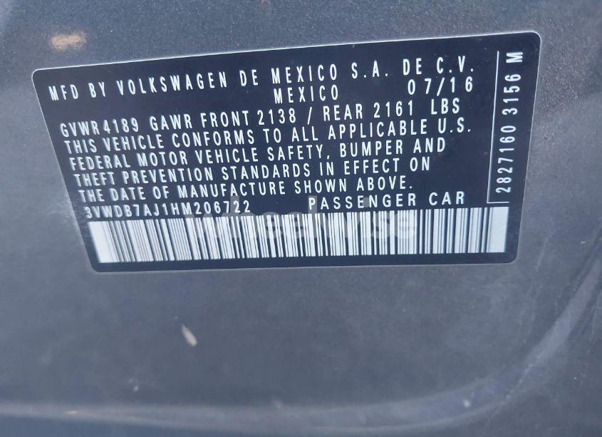 Photo 9 of 2017 Volkswagen Jetta 1.4T SE (VIN 3VWDB7AJ1HM206722)