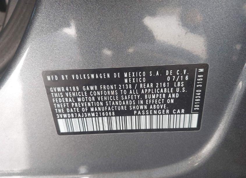 Photo 9 of 2017 Volkswagen Jetta 1.4T SE (VIN 3VWDB7AJ3HM216068)