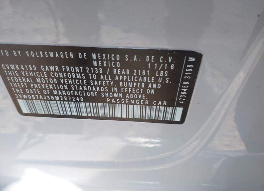 Photo 9 of 2017 Volkswagen Jetta 1.4T SE (VIN 3VWDB7AJ3HM287240)