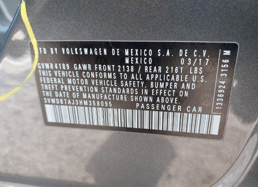 Photo 9 of 2017 Volkswagen Jetta 1.4T SE (VIN 3VWDB7AJ3HM358095)